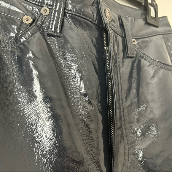 NWT AGOLDE Recycled Leather 90's Pinch-Waist Pants in Carbon - Picture 8 of 10